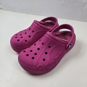 Crocs Kids Pink Baya Lined Clogs Shoes Size J1